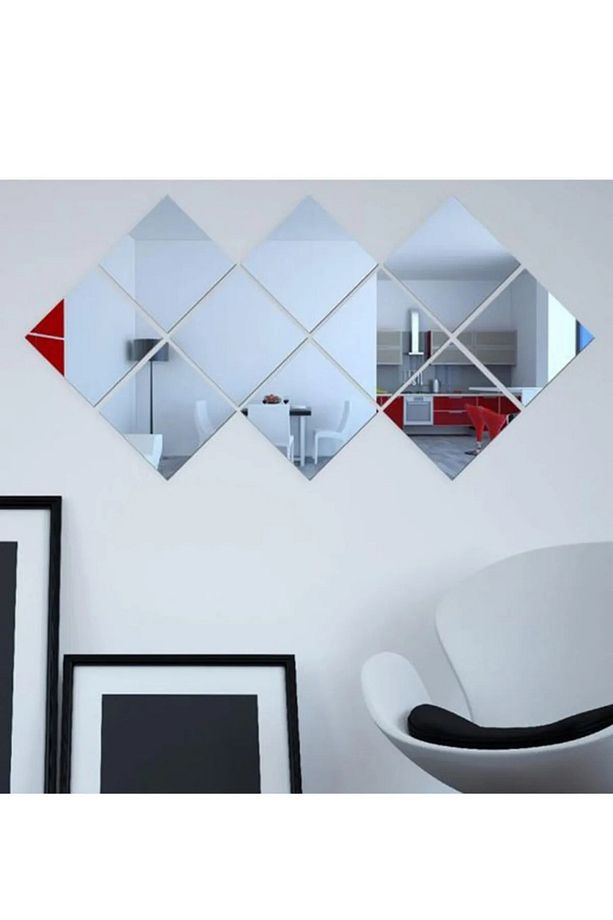 Gümüş Pleksi 10 adet Kare Ayna Duvar Dekoru Salon Oturma Yatak Odası Ofis Antre için - 1