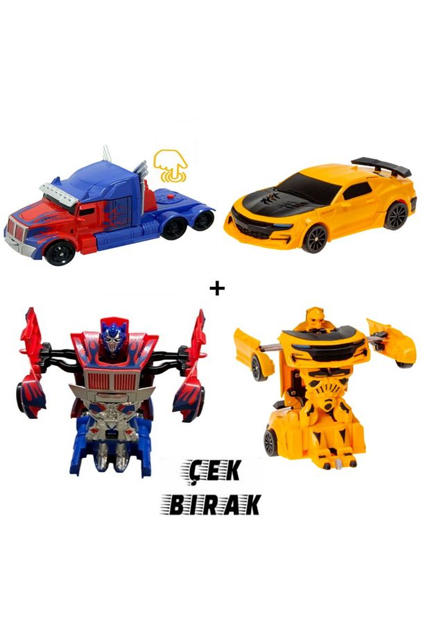 Transformers Robota Dönüşen Çek Bırak Çarpınca Robot Olan Oyuncak Arabalar 2'li Set - 1