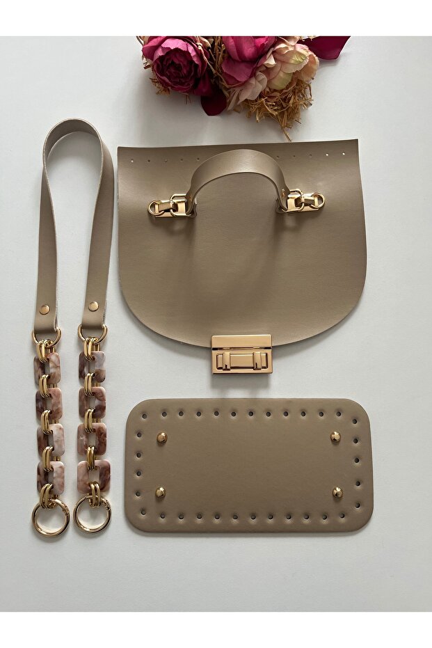 Acrylic Handle, Leather Cover and Base Set for Knitting Bags