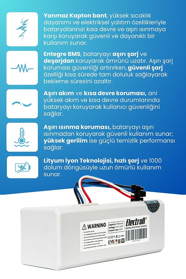 Xiaomi Mi Vacuum Mop 2c 2in1 Uyumlu Batarya (MEGA KAPASİTE) 5200mah Robot Süpürge Pil Xmstjqr2c - 4