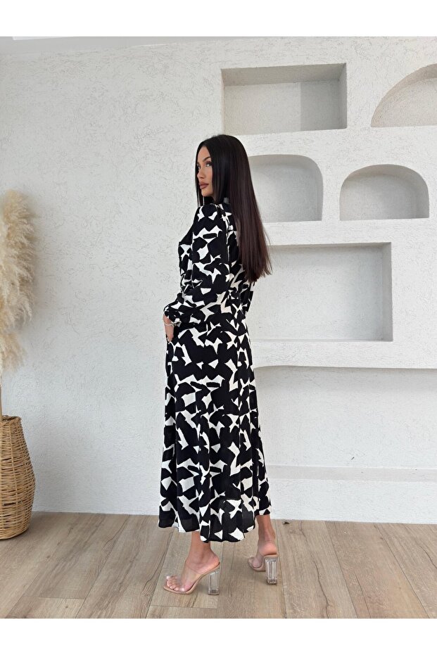 DESENLİ MİDİ ELBİSE - 4