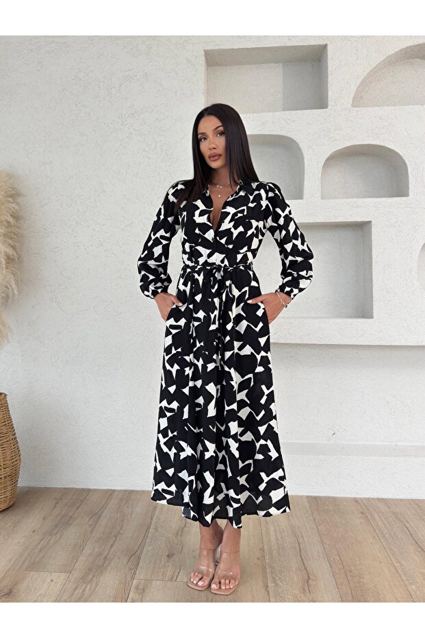 DESENLİ MİDİ ELBİSE - 3