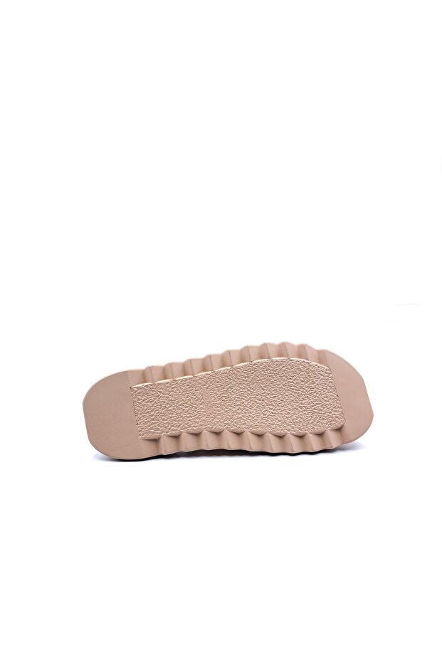 Stoned Double Buckle Beige Color Women's Stylish and Comfortable Slippers