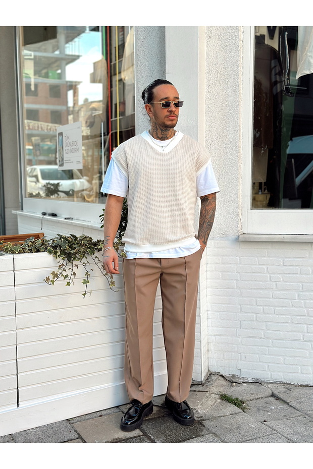 Nokta Örme Oversize Süveter krem - 1