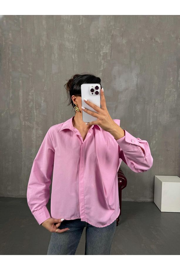 Pembe Tek Omuz Vatka Görünümlü Tasarım Gömlek Gaus00036 - 2