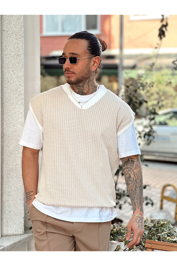 Nokta Örme Oversize Süveter krem - 2