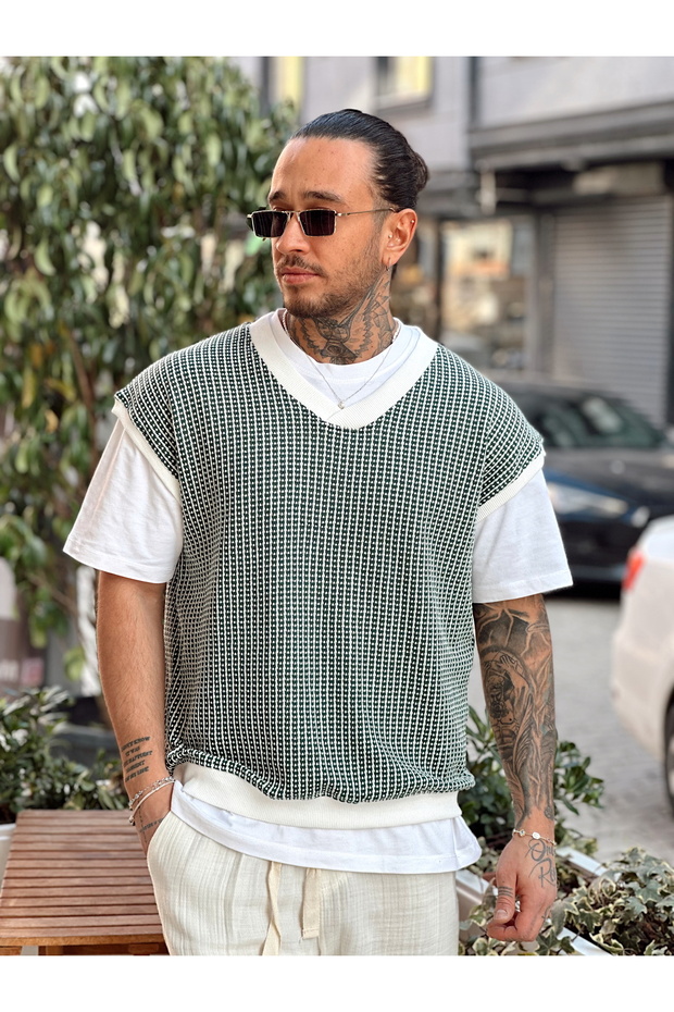 Nokta Örme Oversize Süveter yeşil - 2