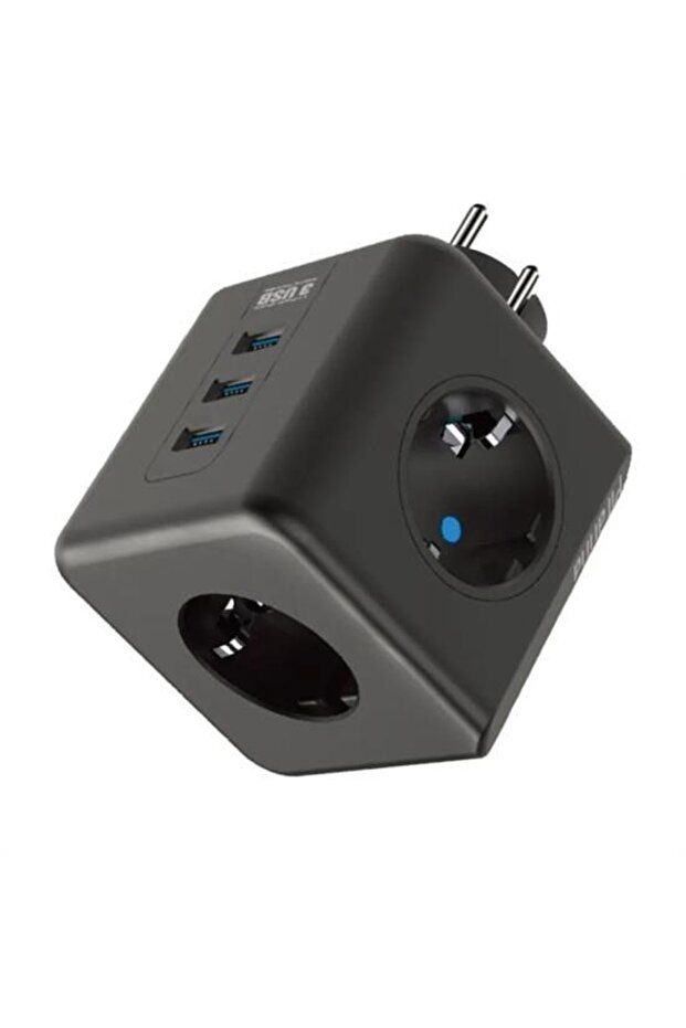 مكعب USB مكون من 3 مقابس مع حماية سوداء - متوافق مع حماية الطفل - 3