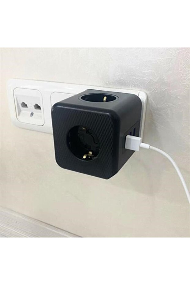 مكعب USB مكون من 3 مقابس مع حماية سوداء - متوافق مع حماية الطفل - 4