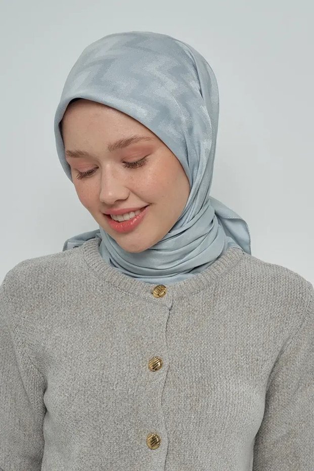 وشاح قطني بنمط متعرج - أزرق رمادي