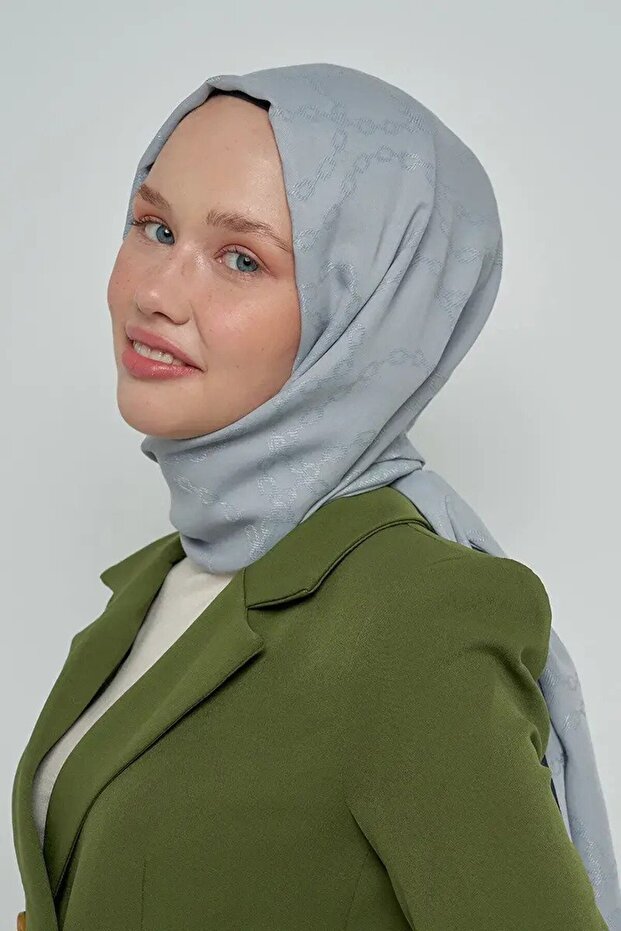 Jacquard Cotton Shawl Chain Pattern - Gray