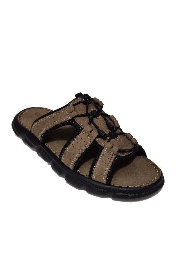 Rubber Tied Genuine Leather Men's Slippers 4721