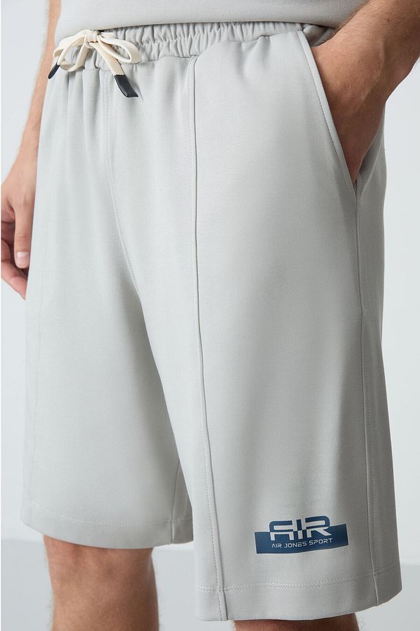 Taş Pamuklu Kalın Yumuşak Dokulu Oversize Fit Basic Erkek Şort Takım - 85259 - 5