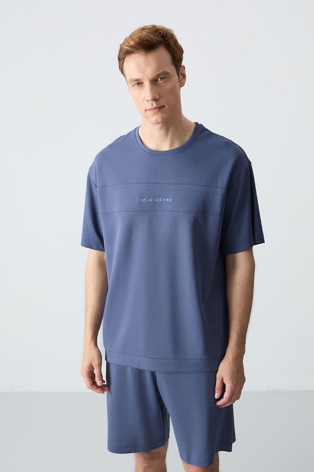 Petrol Pamuklu Kalın Yumuşak Dokulu Oversize Fit Basic Erkek Şort Takım - 85257 - 3