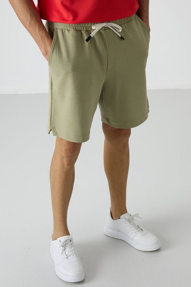 Açık Çağla Pamuklu Kalın Yumuşak Dokulu Comfort Fit Basic Erkek Şort - 81274 - 4