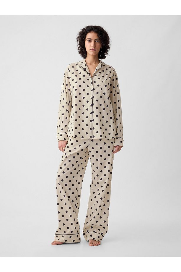 Kadın Bej Desenli Poplin Pijama Üstü - 3