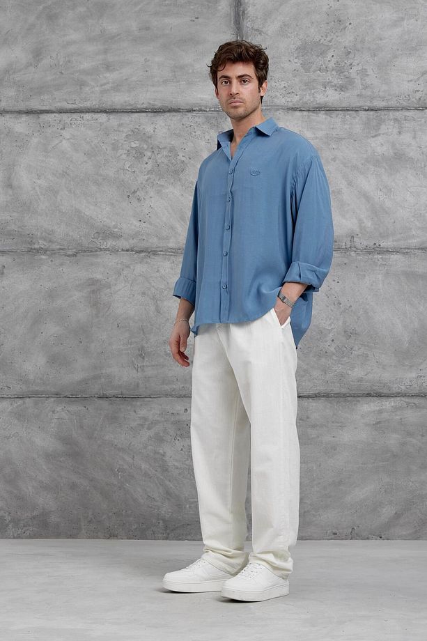 Mavi Modal Kumaş Oversize Gömlek - 3