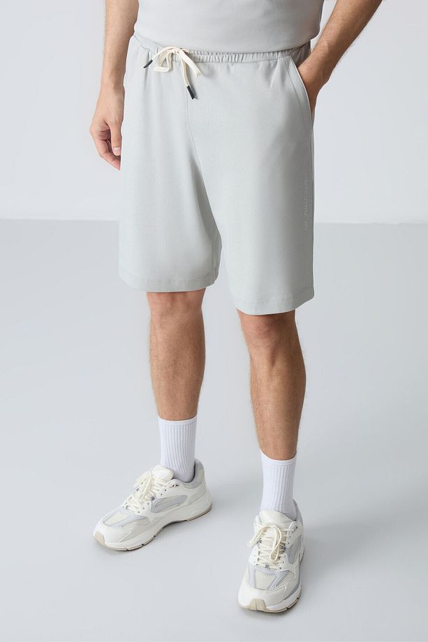 Taş Pamuklu Kalın Yumuşak Dokulu Oversize Fit Basic Erkek Şort Takım - 85257 - 5