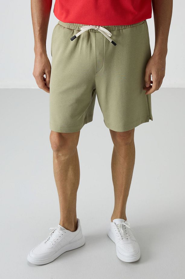 Açık Çağla Pamuklu Kalın Yumuşak Dokulu Comfort Fit Basic Erkek Şort - 81274 - 6