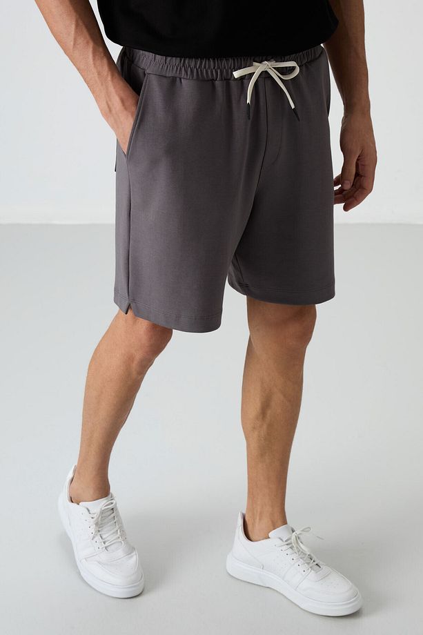 Koyu Gri Pamuklu Kalın Yumuşak Dokulu Comfort Fit Basic Erkek Şort - 81274 - 4
