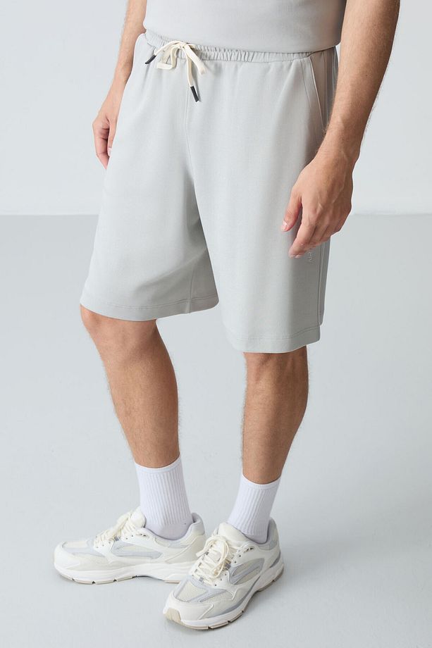 Taş Pamuklu Kalın Yumuşak Dokulu Oversize Fit Basic Erkek Şort Takım - 85257 - 7