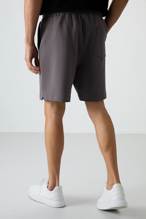 Koyu Gri Pamuklu Kalın Yumuşak Dokulu Comfort Fit Basic Erkek Şort - 81274 - 7