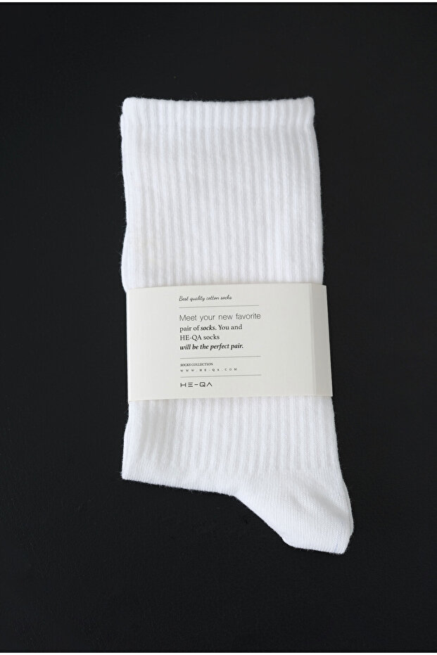 Plain Knitted Socks White - 1