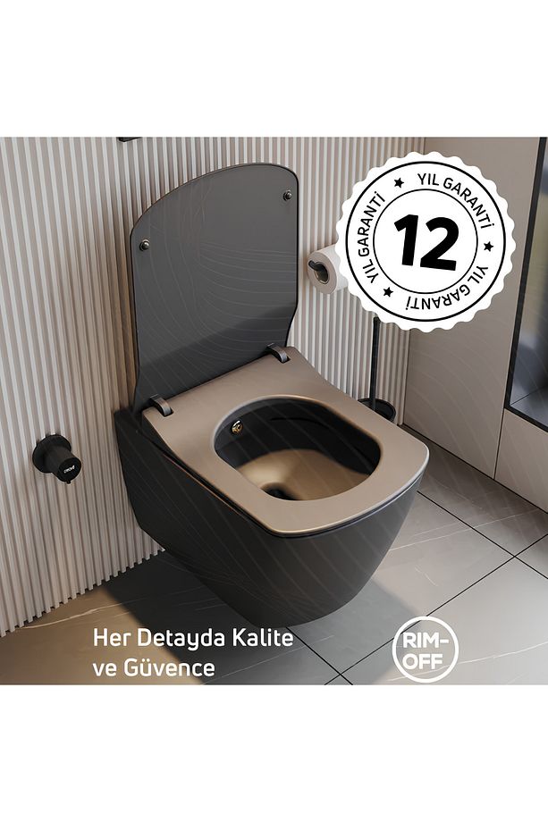 Elegant Mat Antrasit Asma Klozet, Elegant Duroplast Yavaş Kapak - 1
