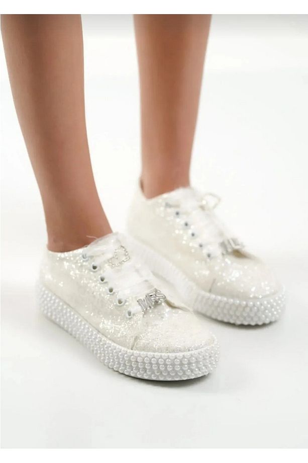 İNCİLİ SİMLİ İSME ÖZEL KADIN SNEAKER AYAKKABI- 4059 - 4