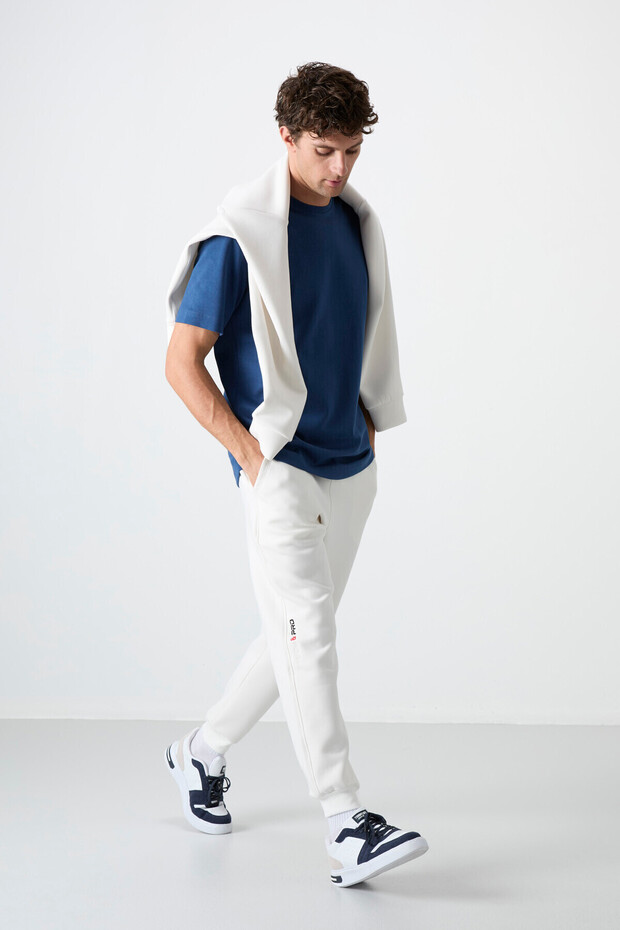 Ekru Bağcıklı Dar Paça Erkek Eşofman Alt - 84999 - 3