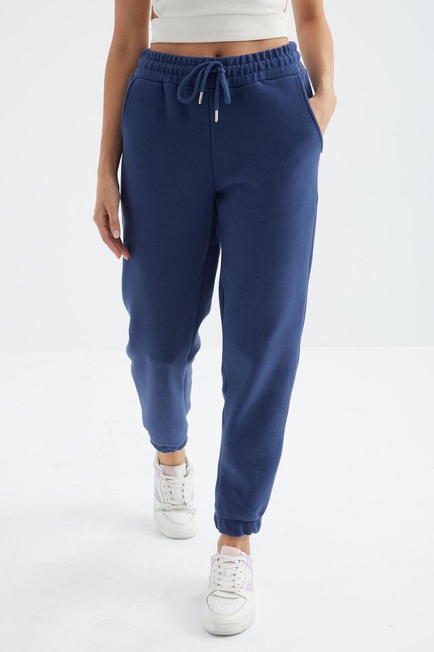 İndigo Yüksek Bel Basic Bağcıklı Jogger Polar Kadın Eşofman Alt - 94622 - 5