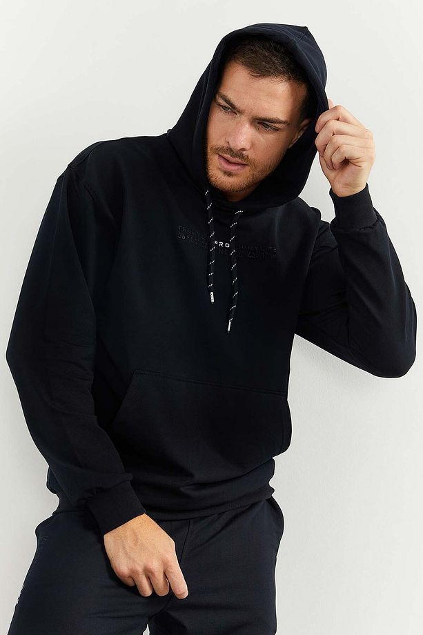 Lacivert Kapüşonlu Kanguru Cep Lastik Paça Erkek Oversize Eşofman Takımı - 85117 - 5