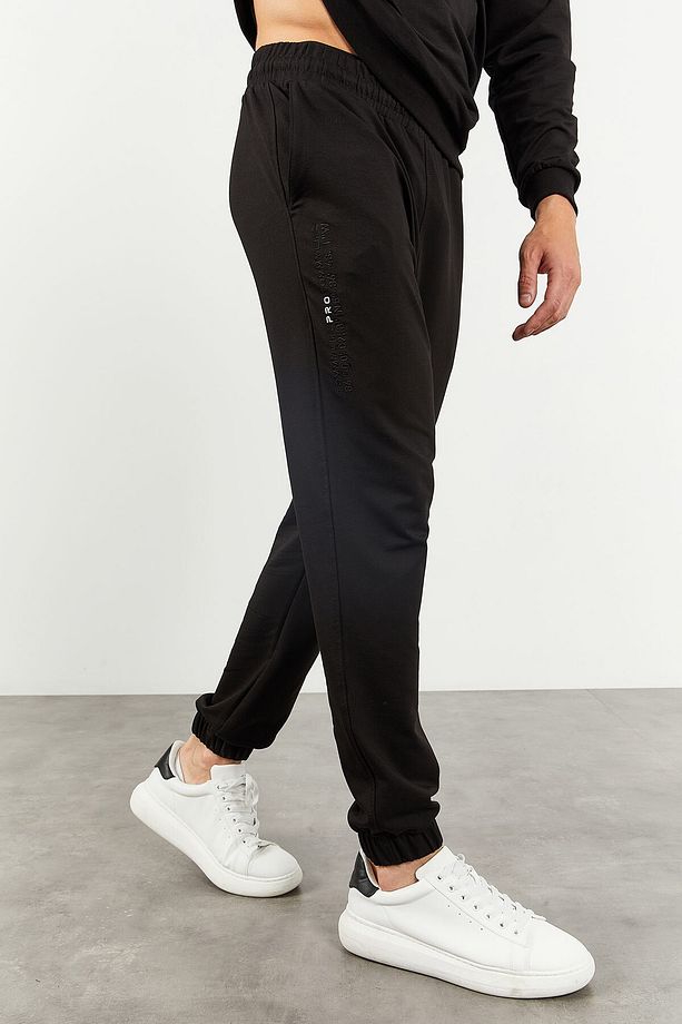 Siyah Kapüşonlu Kanguru Cep Lastik Paça Erkek Oversize Eşofman Takımı - 85117 - 6