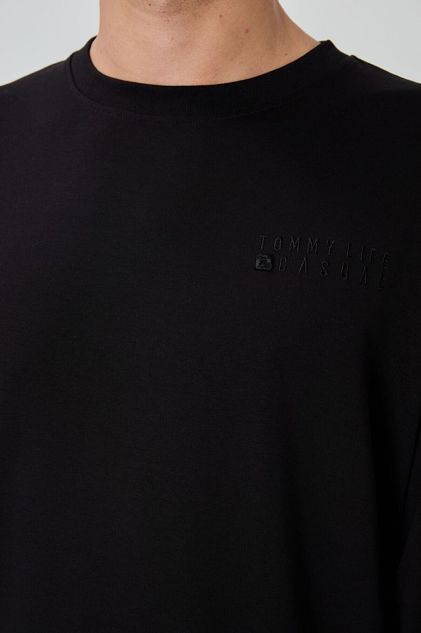 Siyah Casual O Yaka Lastik Paça Pamuklu Erkek Oversize Eşofman Takımı - 85120 - 5