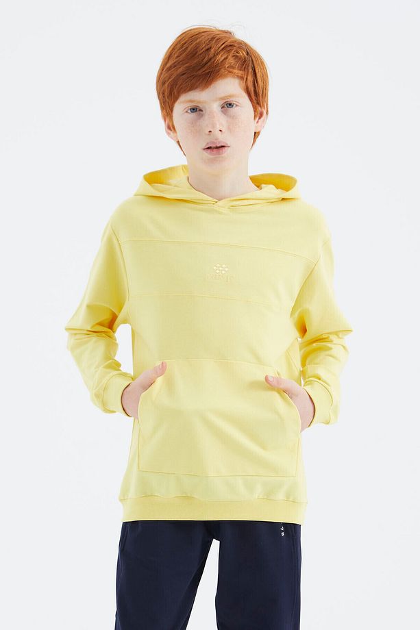 Sarı Kapüşonlu Basic Erkek Çocuk Sweatshirt - 11181 - 4