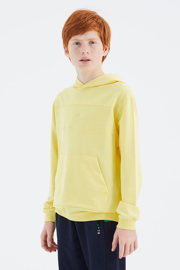 Sarı Kapüşonlu Basic Erkek Çocuk Sweatshirt - 11181 - 5