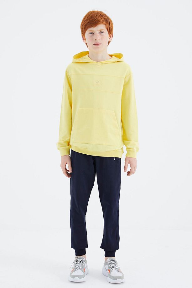 Sarı Kapüşonlu Basic Erkek Çocuk Sweatshirt - 11181 - 6