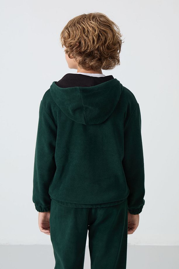 Çam Yeşil Kalın Yumuşak Dokulu Standart Fit Nakışlı Polar Erkek Çocuk Sweatshirt - 11230 - 6