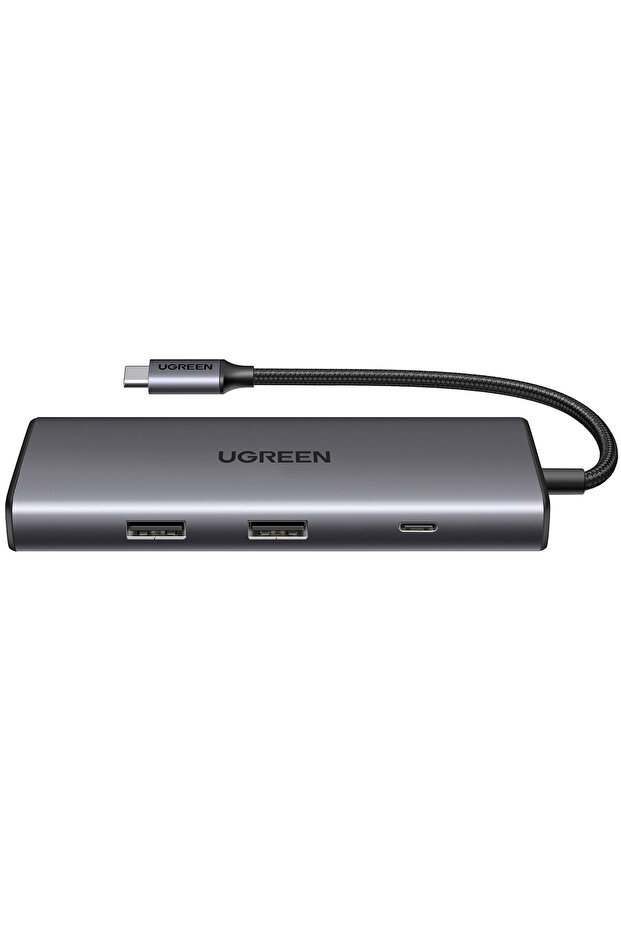 محول USB-C إلى HDMI + منفذي USB 3.2 A + منفذ USB-C 3.2 + بطاقة SD/TF + محول PD، لون رمادي