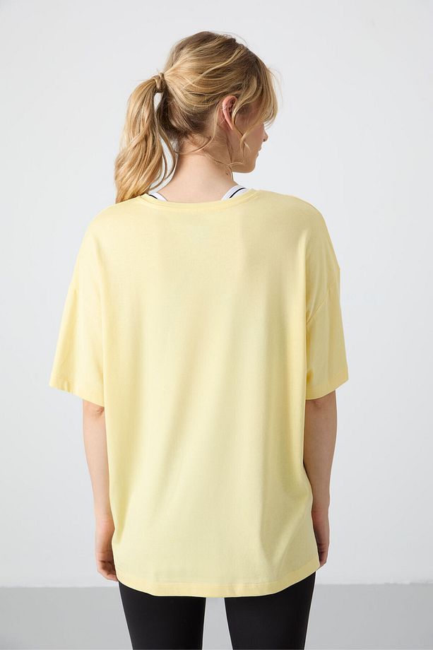 Sarı Penye Modal Yumuşak Tuşeli Oversize Fit Basic Kadın T-Shirt- 97285 - 6