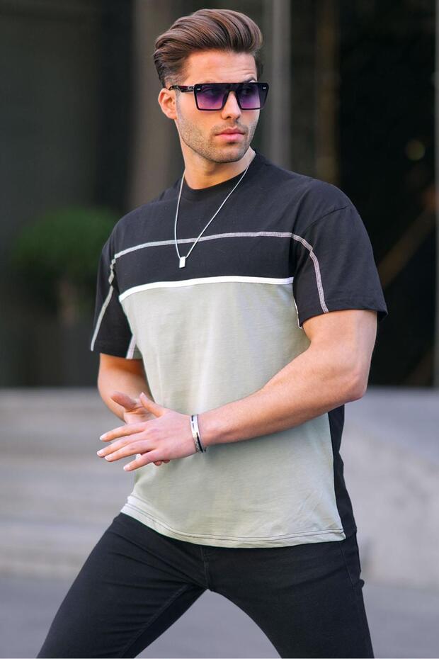 Men's Black Color Blocked T-Shirt 6177