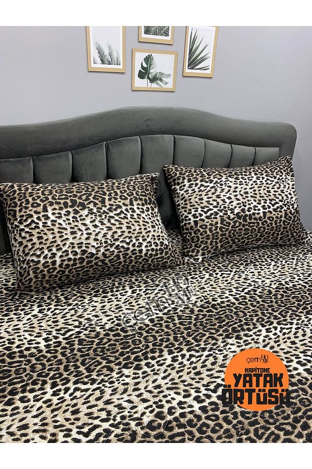 Çetinhome Battal Boy Kapitone Yatak Örtüsü Pike Seti Leopar - 4