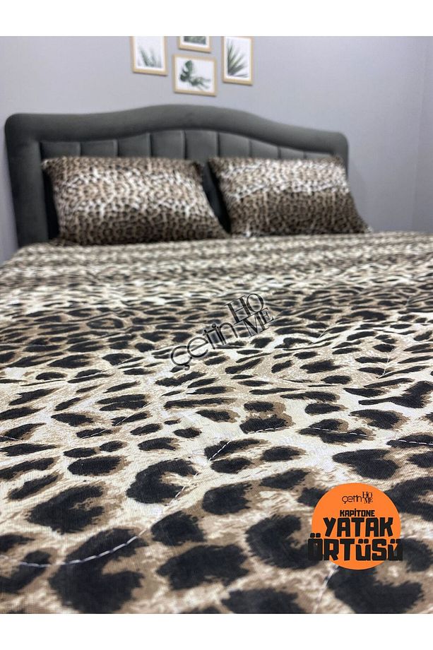 Çetinhome Battal Boy Kapitone Yatak Örtüsü Pike Seti Leopar - 5