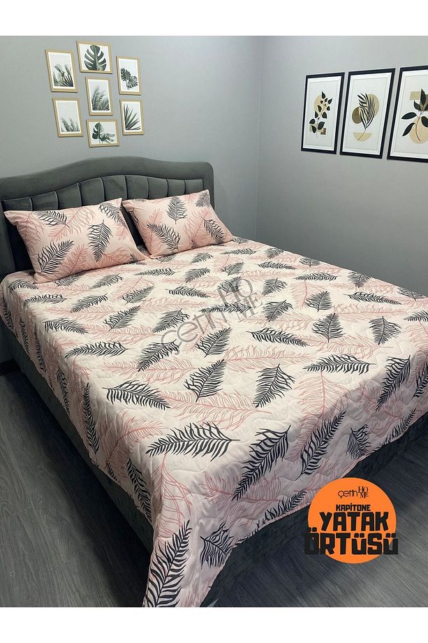 Çetinhome Battal Boy Kapitone Yatak Örtüsü Pike Seti Yaprak Gül - 3