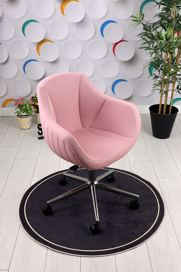 Focus Plus Krom Ayaklı Çalışma Koltuğu (Pembe Lakos Kumaş) - 3