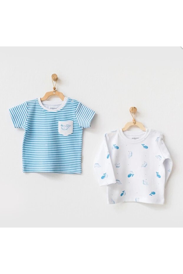 Cute Whale Pattern 2-Piece Baby Boy T-Shirt Set Fun and Comfortable Toddler Tee
