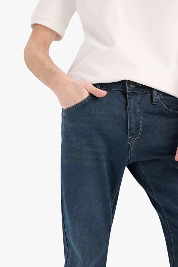 B4538 İndigo Sergio Regular Fit Normal Kalıp Normal Bel Boru Paça Jean Pantolon - 6