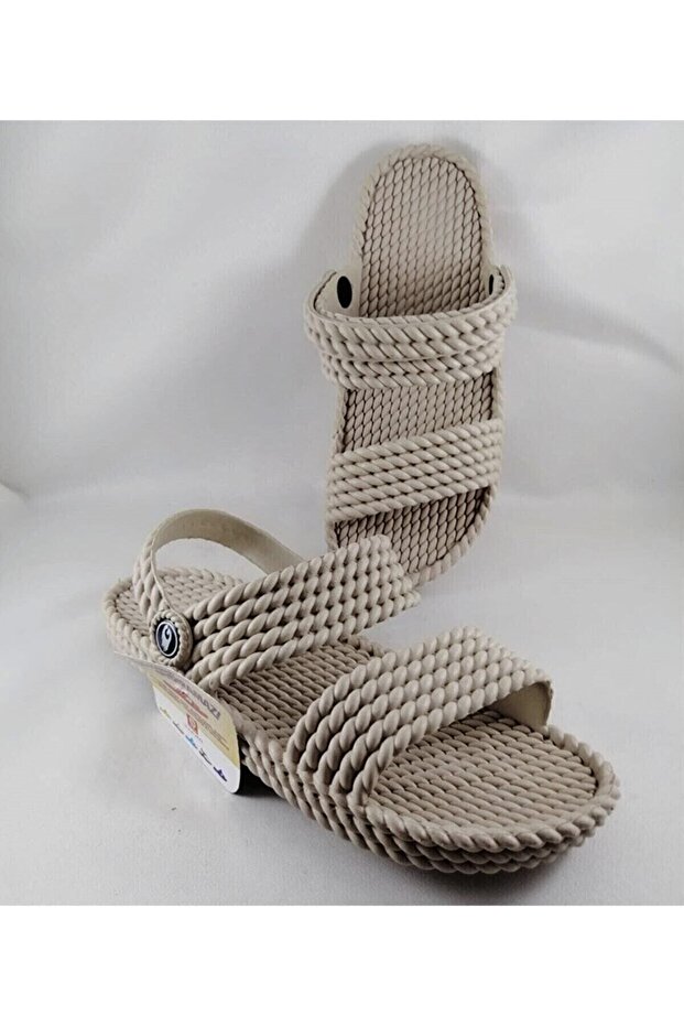 Women's Beige Non-Slip Sole Straw Massage Sandals Slippers