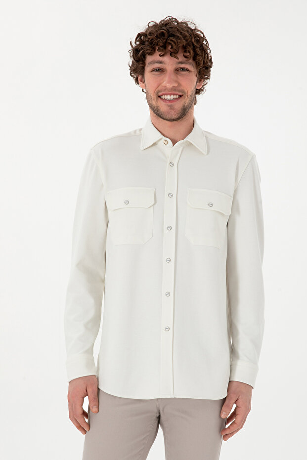 Men's Ecru Knitted Shirt 50305605 -Vr019