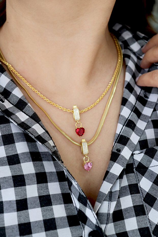 925 Ayar Gümüş Ruby Kalp Taşlı Charm - 3